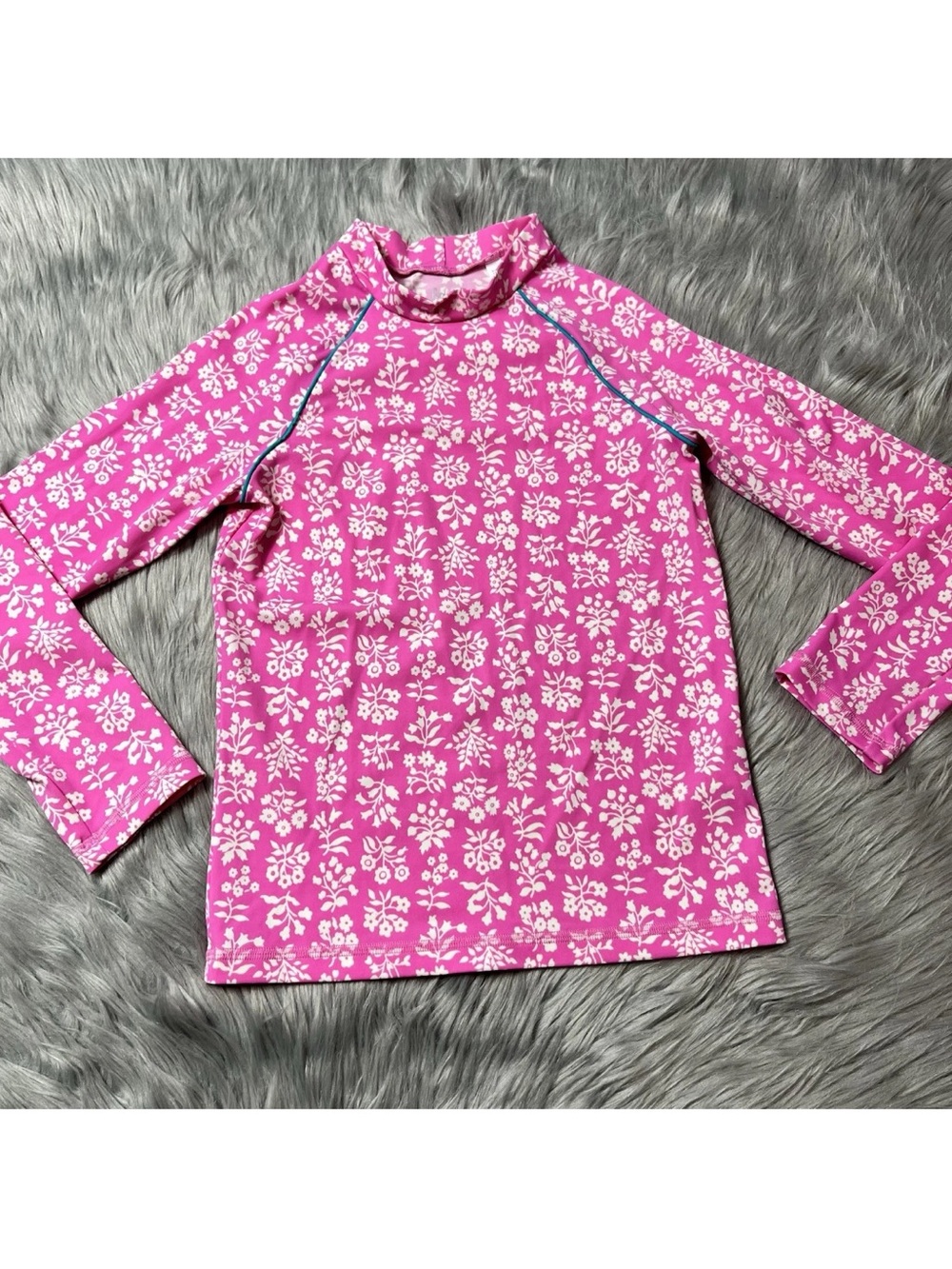 Boden Girls Size 9-10y Pink Floral Long Sleeve Rash Guard Top
